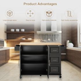 Kitchen Island & Kitchen Cart, Mobile Kitchen Island, Rubber Wood Top, Big & Adjustable Shelf Inside Cabinet For Different Utensils, Luxury Design Fi