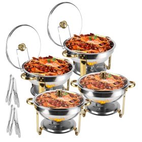 4Pcs Chafing Dish Buffet Set 4.76QT Round Buffet Servers Food Warmer Stainless Steel Catering Chafer With Glass Lid For Warming Cooling Gatherings Ba