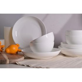 Setaria Bone China Dinnerware Set, 12 Pieces, Service For 4, Plates, Dishes, Bowls Set, Microwave And Dishwasher Safe, Ivory White With Narrow Curve