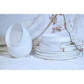 Lily Bone China Dinnerware Set, 16 Pieces, Service For 4, White Plates, Dishes, Bowls Set, Microwave And Dishwasher Safe