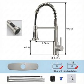 Industrial Kitchen Faucet With Pull Down Sprayer, Single Handle Stainless Steel Kitchen Faucet, 1 Or 3 Hole Installation, Farmhouse Style, Brushed Ni