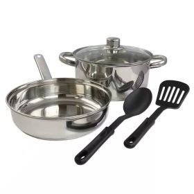 5-Piece Stainless Steel Cookware Set with 4-Qt. Dutch Oven Saucepan and Spatula