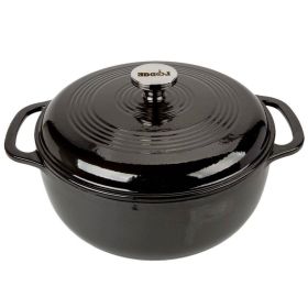 Round 6-Quart Black Enamel Cast Iron Dutch Oven with Lid