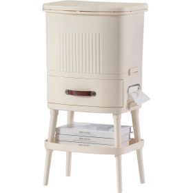 8 Gallon Elevated Trash Kitchen Can with Lid and Storage Shelf in Cream