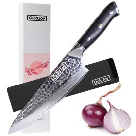 Qulajoy Chef Knife 8 Inch,Professional Japanese VG-10 Damascus 67 Layer Blade,Ultra Sharp Hammered Master Chefs Knife,Ergonomic G10 Handle,Triple Riv