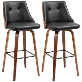 Bar Stools Set of 2 Counter Height Swivel PU Leather Tufted Back Footrest Black for Dining Room