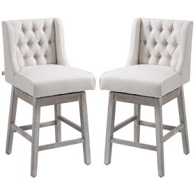 27" Swivel Bar Stools Set of 2, Counter Height with Linen Upholstery and Button Tufted Design, Beige