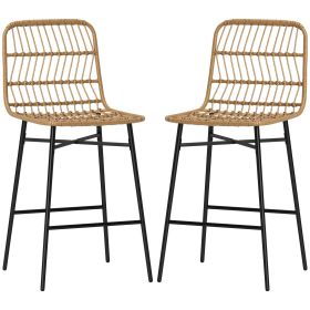 Rattan Counter Bar Stools Set of 2, 26" Counter Height Barstools with Back, Bar Chairs for Kitchen Island, Brown