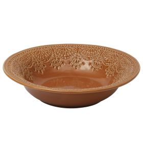 Vintage Lace Stoneware Bowl, Caramel