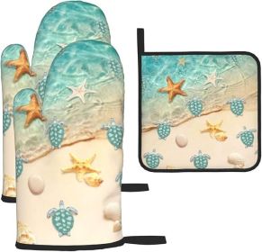 Sea Turtles Beach Oven Mitts and Pot Holders Sets of 3 Nautical Kitchen Decor Heat Resistant Hot Pads Teal Nautical