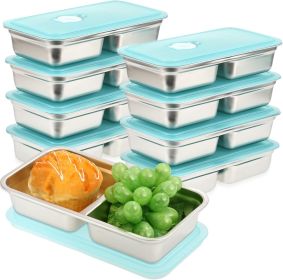 8 Pcs 30 oz Bento Boxes, 2 Compartments 304 Stainless Steel Food Storage Containers Snack Boxes with Leakproof Lids