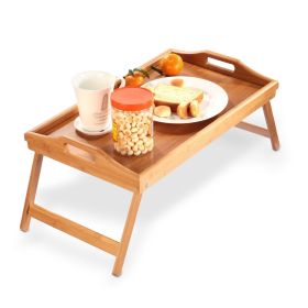 Bamboo Folding Bed Tray Table with Handles - Serving, Snack, Breakfast Tray - Portable and Versatile