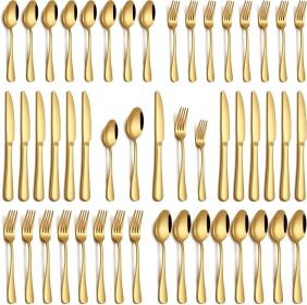 40-piece gold and silver cutlery set, 8-person stainless steel cutlery set, food-grade knives, forks and spoons.
