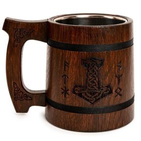 Beer Mug 20 OZ Thors Hammer Viking mug Tankard Mug Beer stein Wooden beer mug Handmade Gifts for Men Fathers Day Christmas Birthday Gifts Norse &