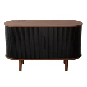 Fralimk Sideboard Buffet Cabinet With Storage, Modern Fluted Storage Cabinet For Dining Room, Tambour Door Console Table For Living Room, Office Stor (Option: Black)