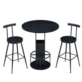 3-Piece Bar Table And Stool Set 31.5-inch Round Bar Table With Two Stools Compact Wooden Dining Bar With Metal Ring Footrest Ideal For Restaurants, C (Option: defaulttitle)