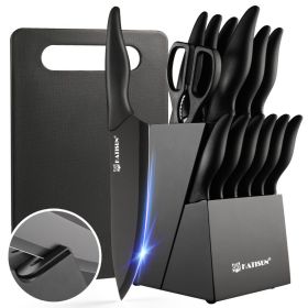 16 Pieces Kitchen Knife Block Set With Cutting Board, German Stainless Steel Knife Set With Sharpener, Dishwasher Safe, Anti-Slip Handle, 6 Steak Kni (Option: Black)