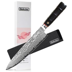 Qulajoy Japanese Chef Knife 8 Inch,67 Layers Damascus VG-10 Steel Core,Professional Hammered Kitchen Knife,Handcrafted With Ergonomic Bamboo Shape Ha (Option: Black)