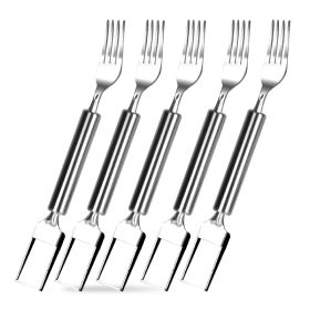 5Pcs 2 In 1 Watermelon Cutter Slicer Fork Stainless Steel Dual Head Watermelon Fruit Cutting Fork Knife For Summer Family Gathering Friend Party Camp (Option: 5Pcs)