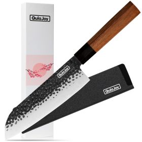 Qulajoy 7 Inch Santoku Knife - Professional Japanese Chef Knife - Razor Sharp 9cr18mov Blade - Hammered Kitchen Knife - Octagonal Rosewood Handle Wit (Option: Santoku)