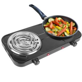 2 Color Options -- 1Pc 2000W Electric Double Burner Portable Coil Heating Hot Plate Stove Countertop RV Hotplate With Non Slip Rubber Feet 5 Temperat (Option: Black)