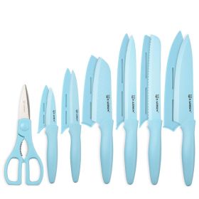Kitchen Knife Set With Guards, 13 Piece Blue Non-Stick Stainless Steel Boxed Knives Set, Anti-Rust And Dishwasher Safe, 6 Knives With 6 Blade Covers (Option: blue)