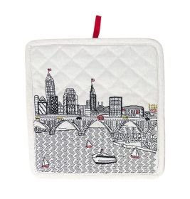Embroidered Cleveland Skyline Pot Holder (Color: White)
