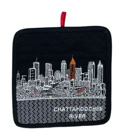 Embroidered Atlanta Skyline Pot Holder (Color: Black)