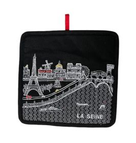 Embroidered Paris Skyline Pot Holder (Color: Black)