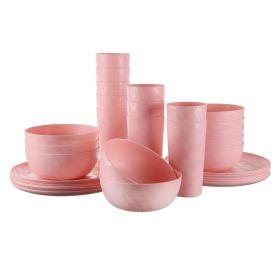30-Piece Plastic Check Pattern Dinnerware Bundle Set (Color: Pink)
