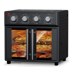 29.5 QT Air Fryer Convection Toaster Oven, French Door, 6 Slices, 1700W, Multifunction Oven, Air Fryer, Toast, Grill, Defrost, Bake, Time And Tempera (Option: AFJ26ABLACK)