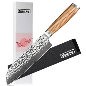 Qulajoy Nakiri Chef Knife 6.5 Inch - Professional Japanese 67 Layers Damascus VG-10 Steel - Hammered Vegetable Cutting Knife - Zebrawood Handle With (Option: Santoku)