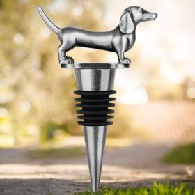A Dachshund-shaped Red Wine Stopper, A Household Wine Champagne Stopper, An Interesting Dachshund Dog Wine Stopper, Suitable For Men And Women's Birt (Option: Dark Silver HJS1806)