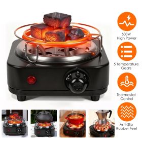 Electric Charcoal Burner 500W Hookah Charcoal Burner Compact Coal Burner For Hooka Cubes Shisha With Grill And Tongs 5 Temperature Gears Thermostat C (Option: Black)